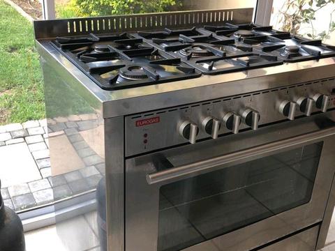 beautifull eurogas free standing eltric thermofan oven and x5 burner gas top
