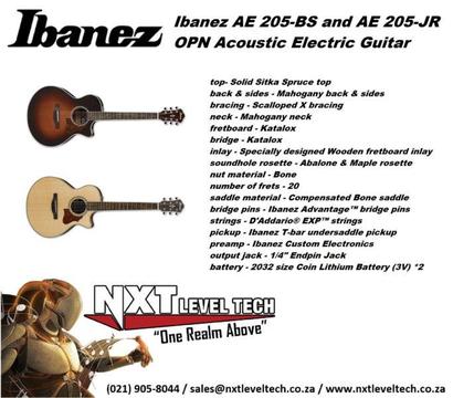 Ibanez AE205-BS and AE205-JR OPN Acoustic Electric Guitars, Includes Free Delivery