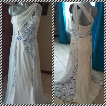 White wedding / Evening wear dress with blue detail