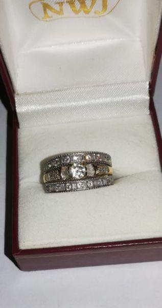 18ct gold engagement and 2x wedding rings