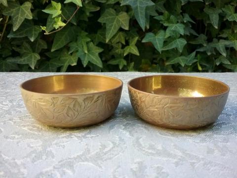 Pair of tiny brass bowls