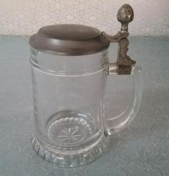 Glass and pewter beer tankard