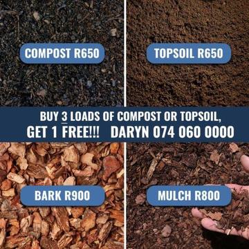 COMPOST, TOPSOIL, BARK, MULCH FOR SALE and DELIVERED