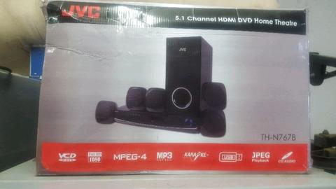 JVC 5.1 channel home theatre system with original remote control