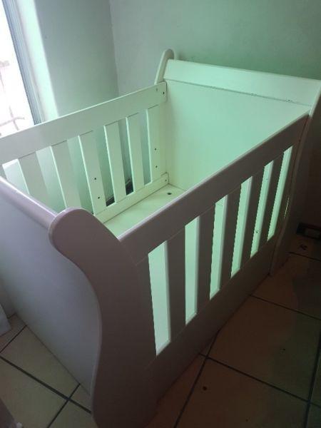 Fisher price jumperoo R850 and white wooden cot for sale R900