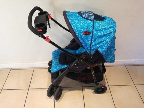 Chelino reversible pram blue in excellent condition