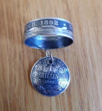 1892 Shilling coin ring and pendant set