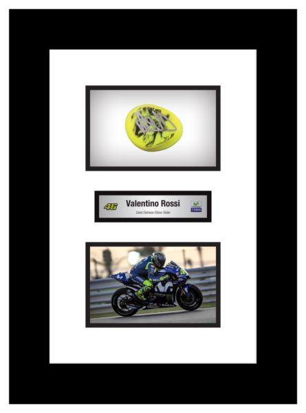 Framed Used Valentino Rossi Dainese Elbow Slider