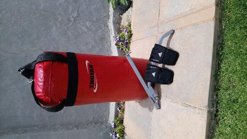 Trojan Punching Bag & Bracket with Adidas Gloves For Sale