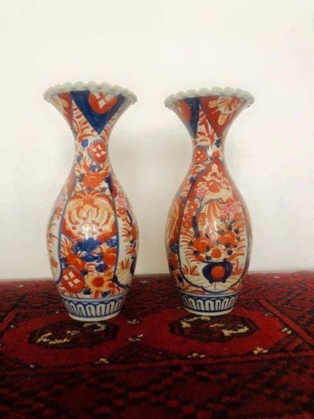 Pair of Antique 1800s Japanese Imari Vases