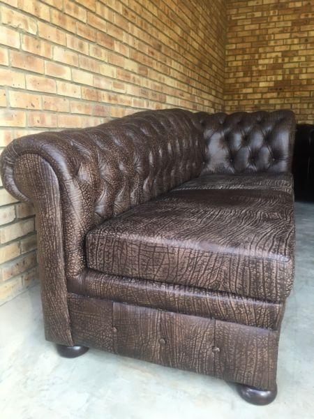 Genuine full exotic leather Chesterfield Chaise couch