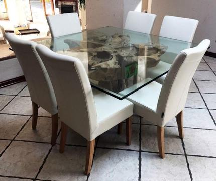Teak Dining Table with 6x Leather Chairs (* EXCELLENT CONDITION*)