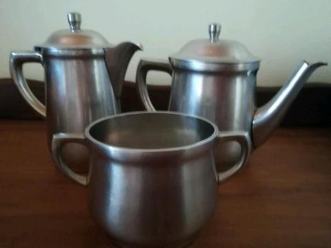 Silver coffee pot tea pot and sugar bow l flamingo