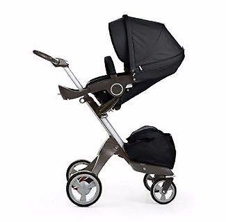 Black V4 Stokke Xplory with Seat, Cup holder, Stokke Nappy Bag and Stokke Blanket