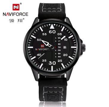 Naviforce 45mm Military Inspired Quartz Fashion Watch with Leather Str