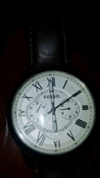 Fossil watch with brown leather strap