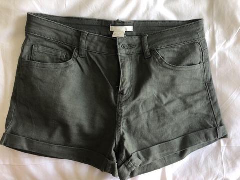 Army green denim shorts