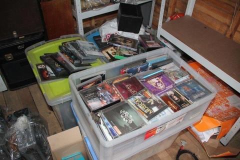 Large variety of CDs, DVDs, records and VHS tapes. Movies, cartoons, music, etc