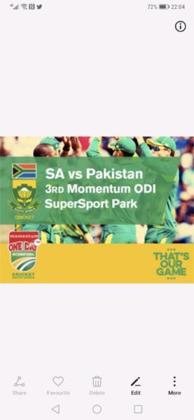 Tickets ODI Supersport Park Centurion