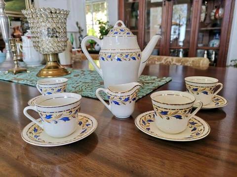 Staffordshire England Coffee Set in the Beautiful Blue & Gold Cobridge Design. Includes Postage