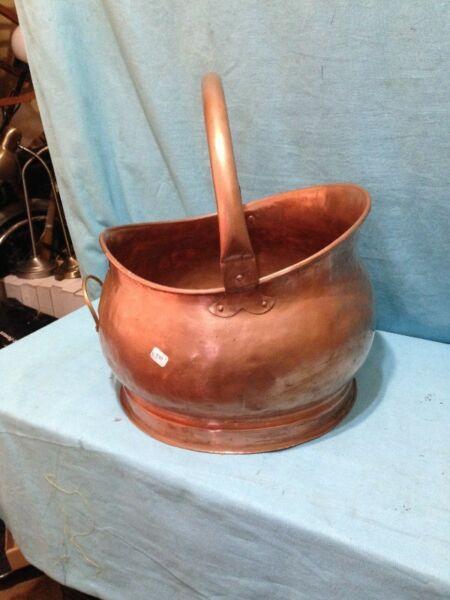 R370.00 … Solid Copper Coal Scuttle. Diameter: 32cm. Height To Top Of Handle: 38cm