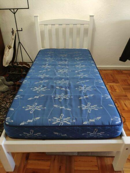 Single bed. White pine with headboard, mattress included