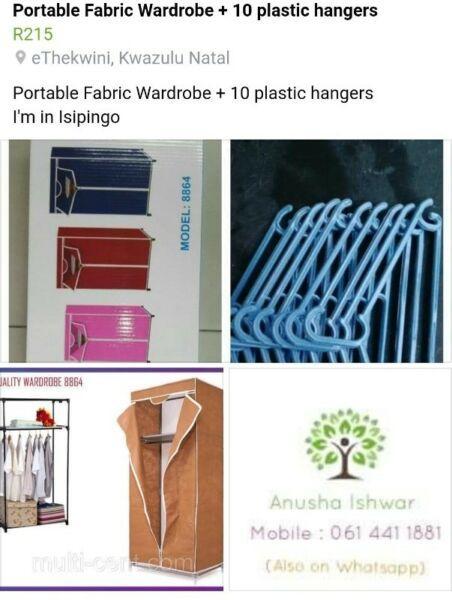 Fabric wardrobe and plastic hangers