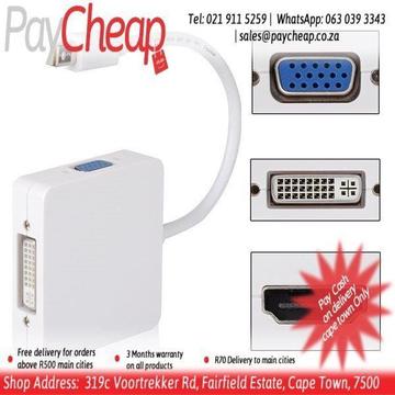 3 in 1 Mini Display Port Thunderbolt to HDMI/DVI/VGA Display Port Cable Adapter for Mac Book MacBook