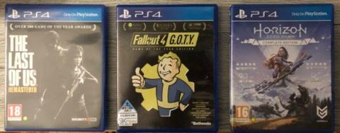 Fallout 4 GOY Edition, Horizon Dawn Complete Edition, The Last Of Us Remastered - PS4 For Sale