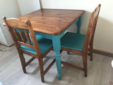 Pine square kitchen table and 2 chairs