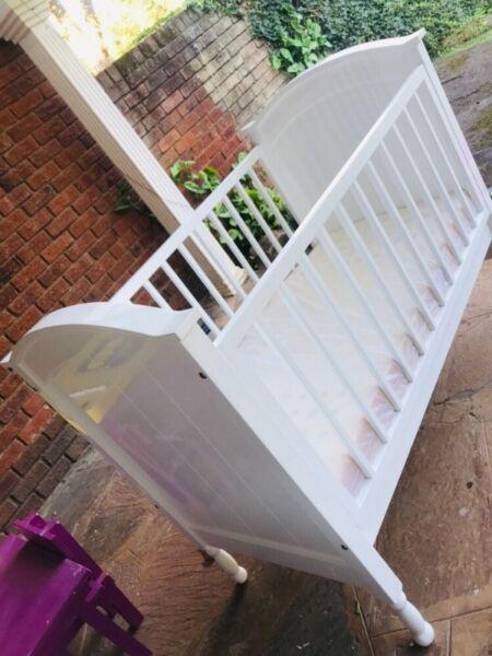 White vintage cot with mattress for sale