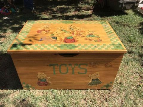 Hand painted wooden toy box