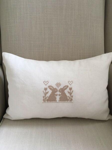Cushion - hand embroidered on cream linen