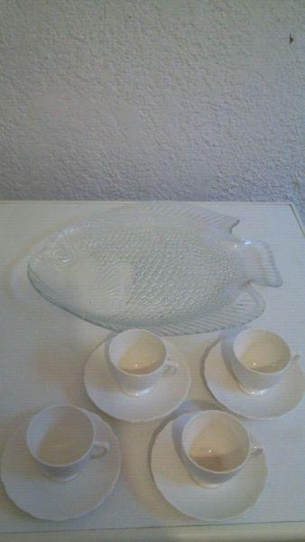 Glass platter and coffee set