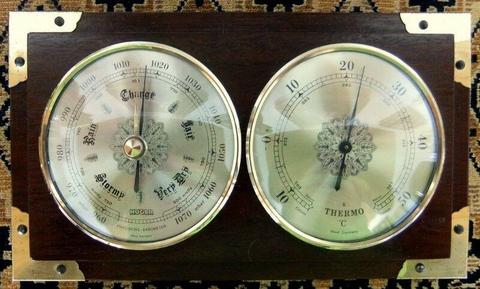 Huger Barometer, Thermometer Auf Holz, West Germany
