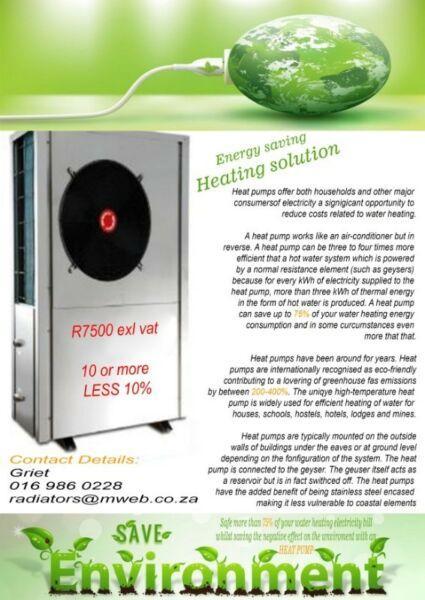 Heat pumps for Sale for household geysers and small Jacuzzi's!
