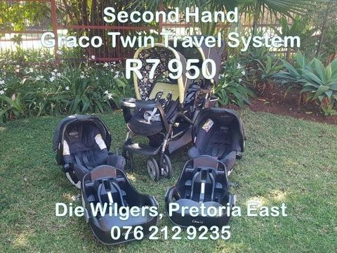 Second Hand Black Graco Twin Travel System with Free Nappy Bag