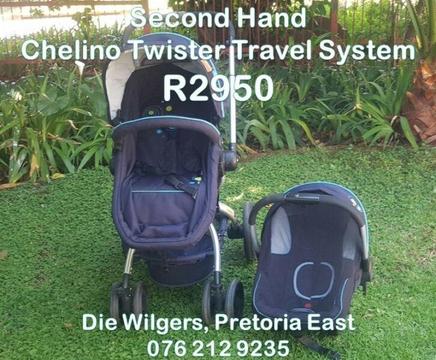 Second Hand Chelino Twister Travel System (Dark Blue and Light Blue)