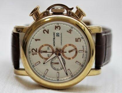 A good-looking Montblanc Chronograph inspired mens wrist watch, with a gold plated case