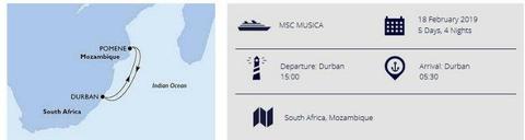 MSC Cruise (Durban - Pomene): 18 - 22 February 2019