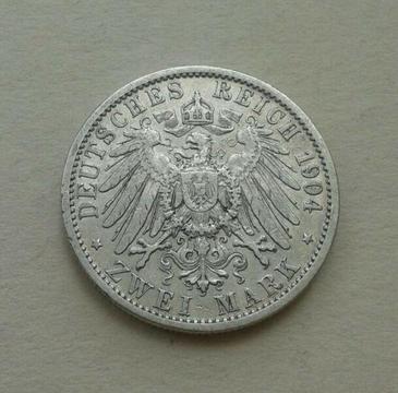 Nice 1904 German States silver 2 Mark coin