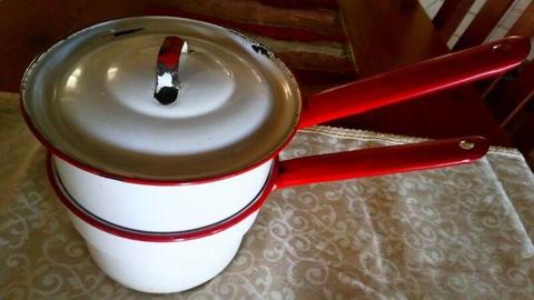 ANTIQUE/ COLLECTABLE ENAMEL DOUBLE COOKER