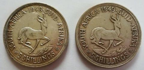 10 x Old SA 5 shillings... 1950, 1948, 1949... as a lot