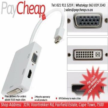Apple 3 in 1 Mini Thunderbolt to HDMI DVI VGA Display Port Cable Adapter for Apple Macbook Pro Air i