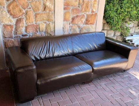 Brown genuine leather 3 seater couch in good condition