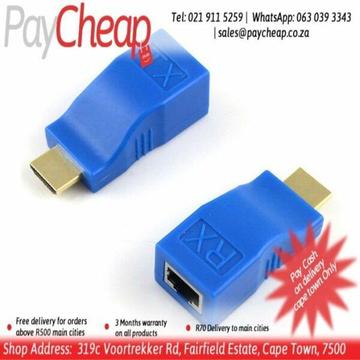 2pcs 1080P HDMI Extender to RJ45 Over Cat 5e/6 Network LAN Ethernet Adapter Blue