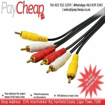 AV CABLE 3RCA 3 RCA Male AUDIO VIDEO Cord Composite Yellow/Red/White TV DVD