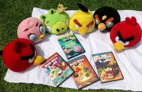 6 Soft Angry Bird Toys and 4 Angry Bird Dvds