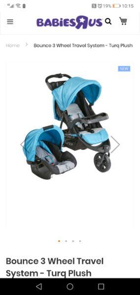 Brand new: Bounce 3 wheel travel system - Turq Plush