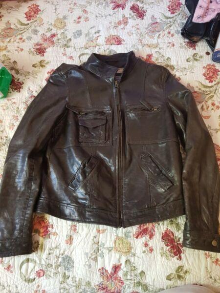 Brown Leather jacket Old Khaki size M